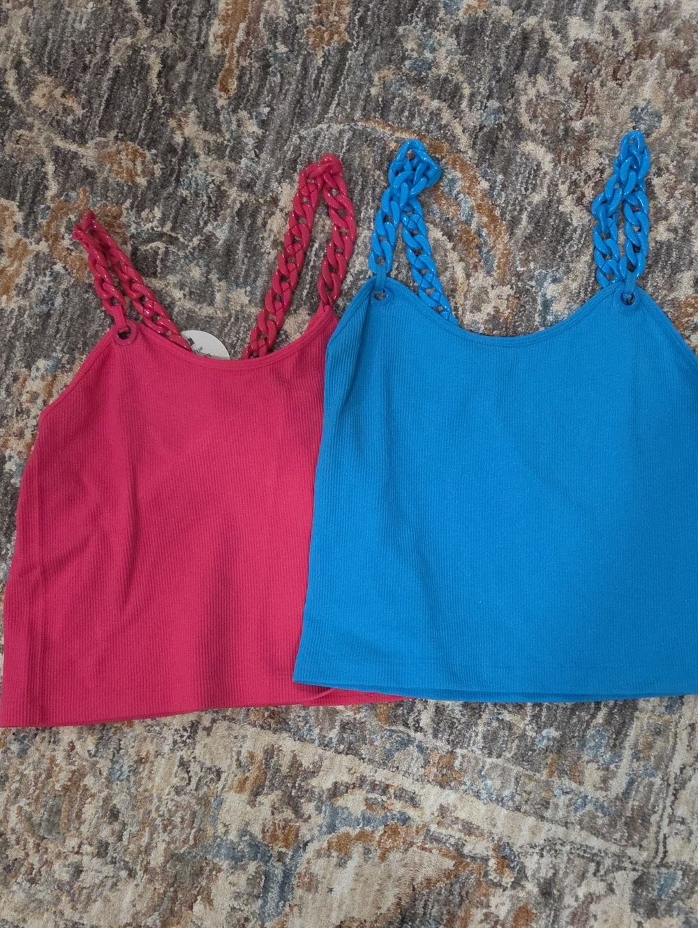 Women’s Chain-Strap Ribbed Tank Top - Pink and Blue